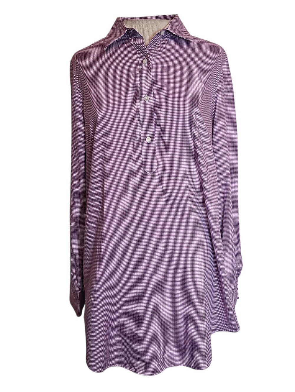 J. McLaughlin Popover Tunic Top Purple Gingham Shirt 100% Cotton Lightweight